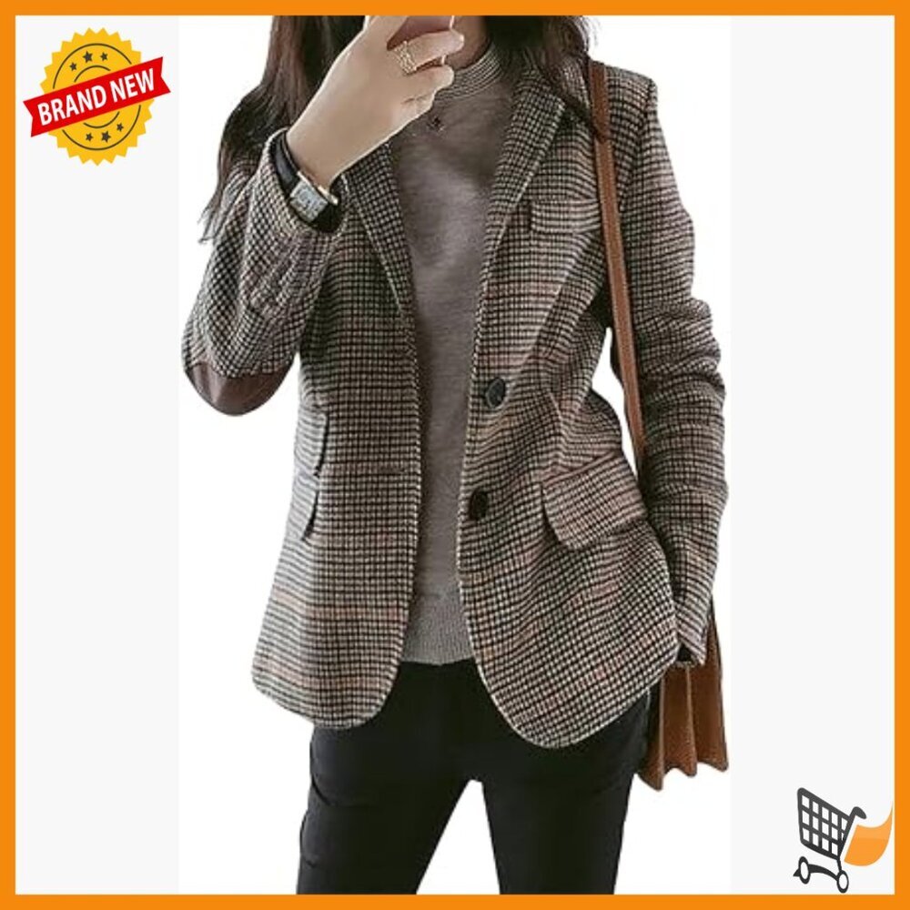 Slim Fit Blazer with Patched Elbows, Notched Lapel, Casual Office Jacket